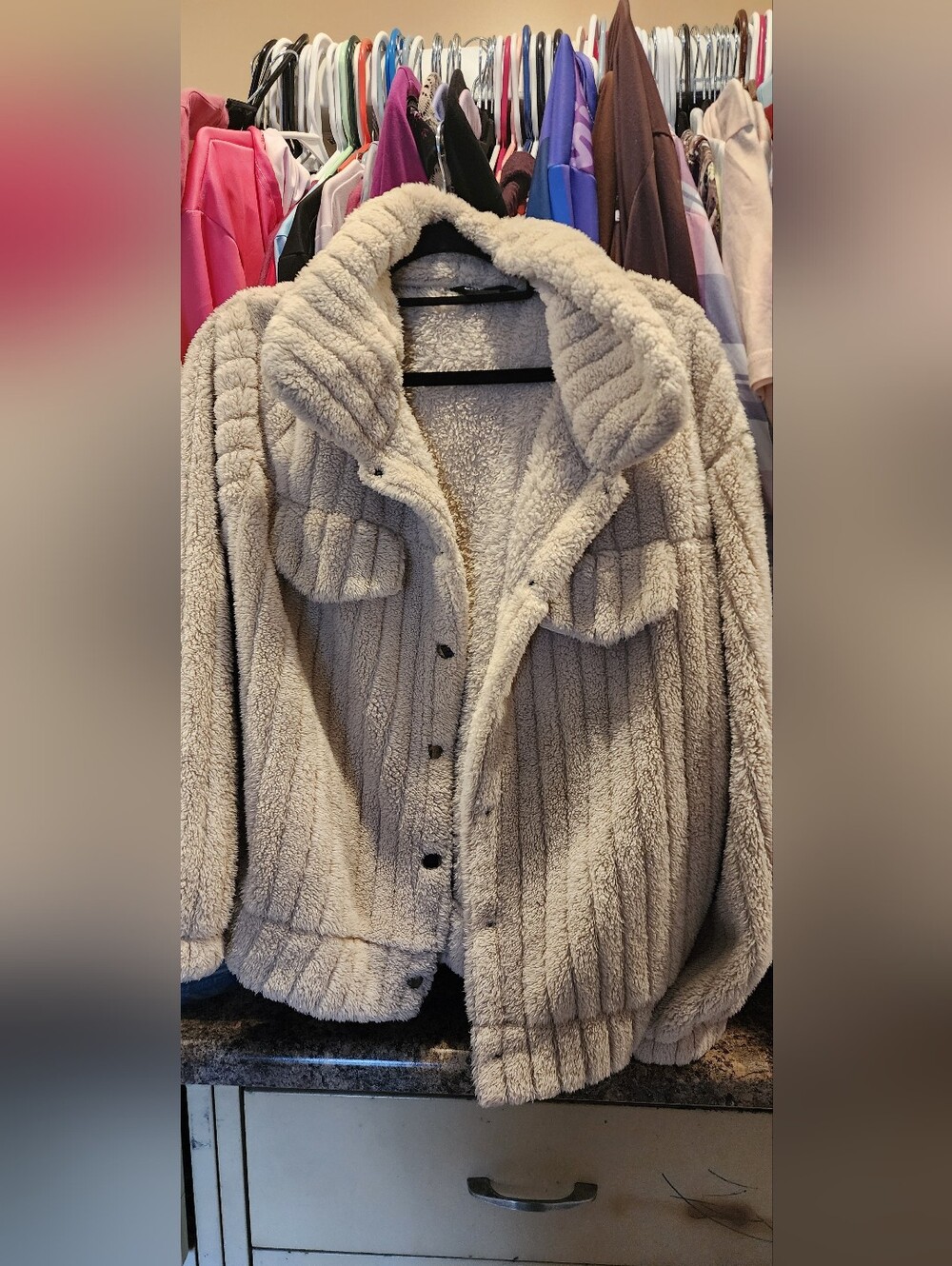 chic Plush Teddy Jacket in Light Beige